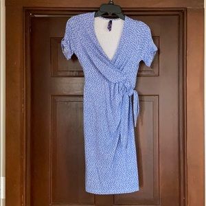 Seraphine blue polka dot faux wrap dress